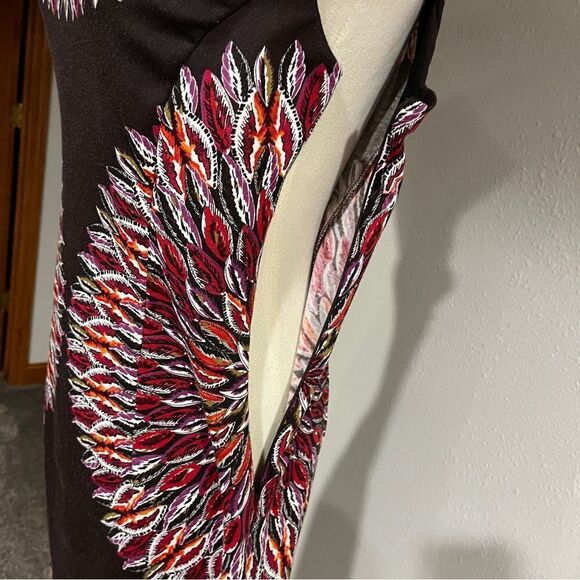 London Times Elegant brown leaves print Dress size 6 - Picture 7 of 11